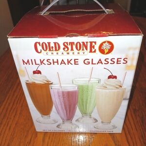 Cold Stone Creamery Set of 4 12 oz Glass Milkshake Glasses Sealed Box
